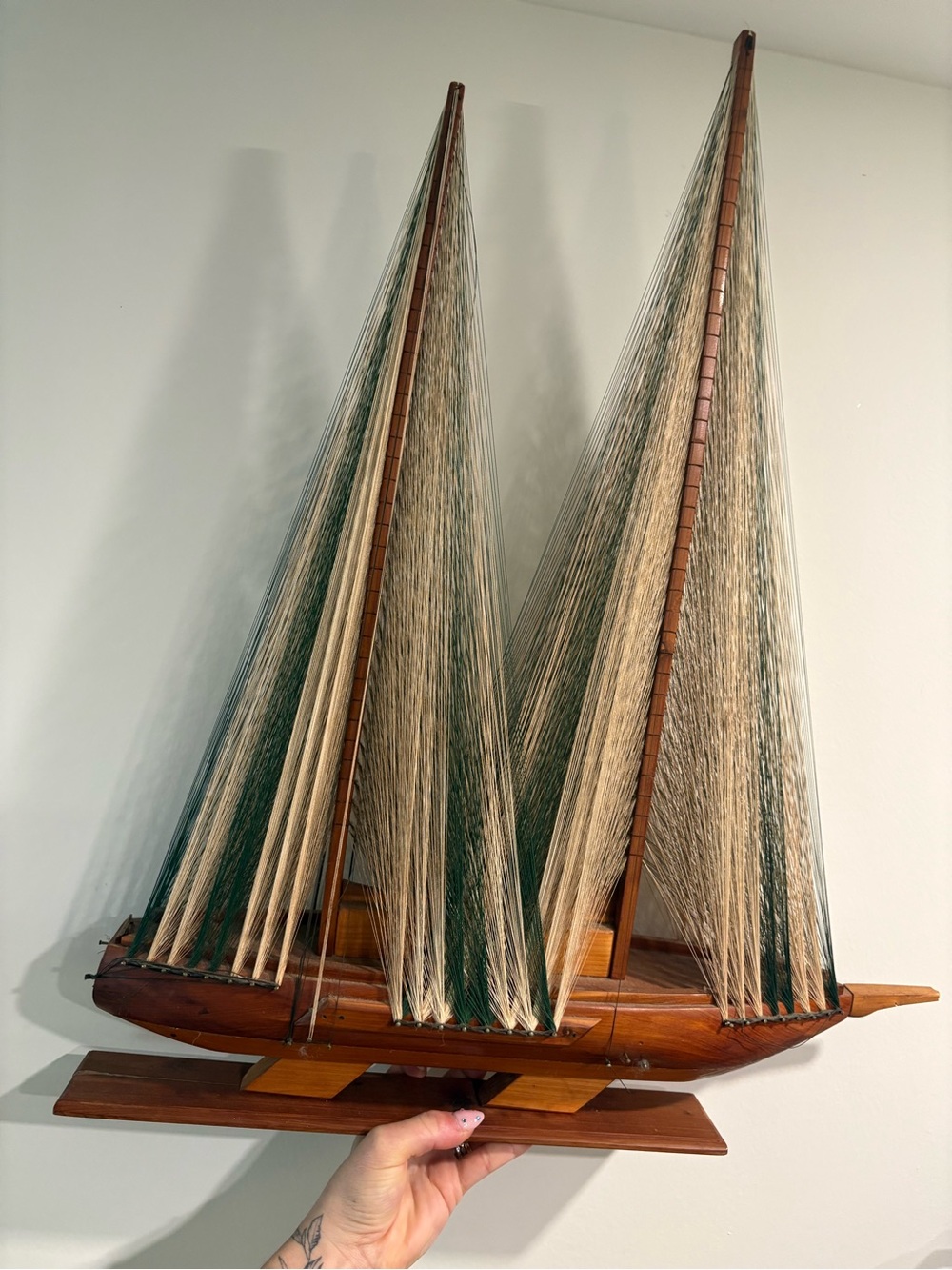 Vintage Mid Century String Art Sailboat Model - Large Wooden Nautical Decor